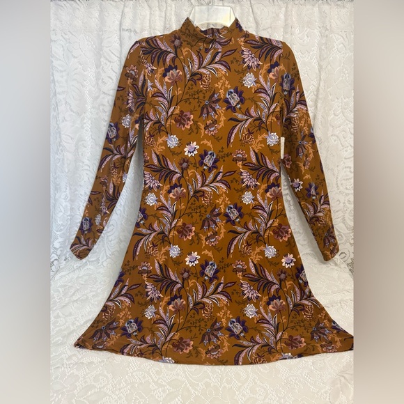 NWT Mudd brand Fall colored long sleeve Flare Dress with floral pattern - Picture 9 of 9
